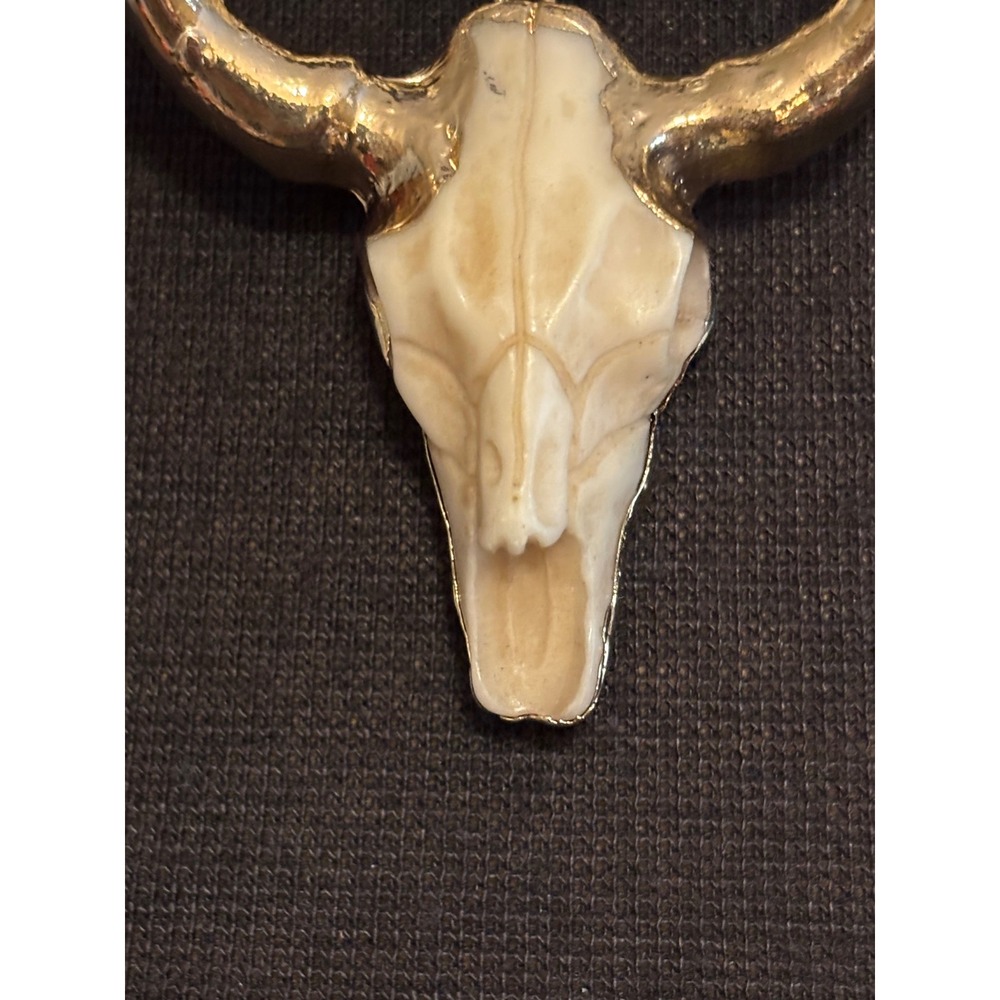 Southwestern White Howlite Beaded Longhorn Skull Necklace Boho Western Cow Steer - Picture 5 of 9